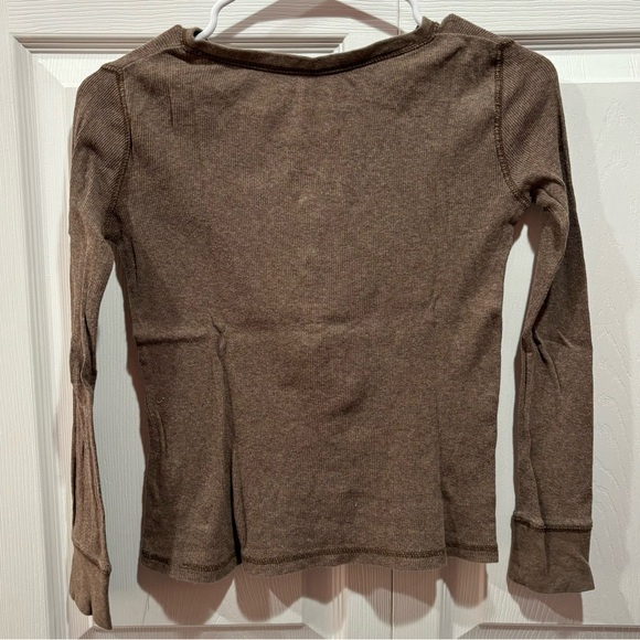 MOSSIMO Girl’s Button Down V Neck Long Sleeve Shirt Top - brown, size M(7/8) - Picture 3 of 3